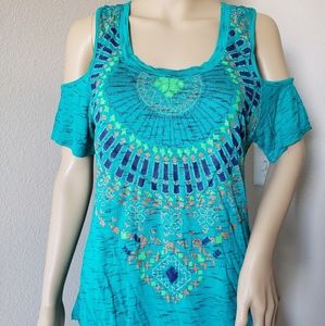 Green cold shoulder top